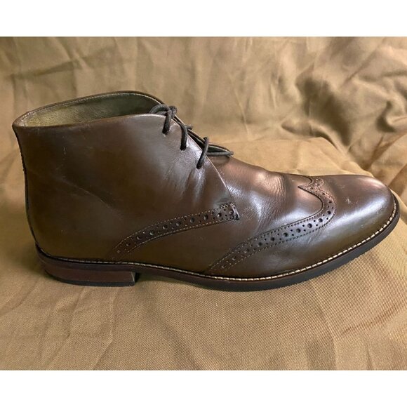 Stafford Mens Boots 9W Dix Chukka Wing Tip Brown Letaher Lace Up Classic - Picture 4 of 16